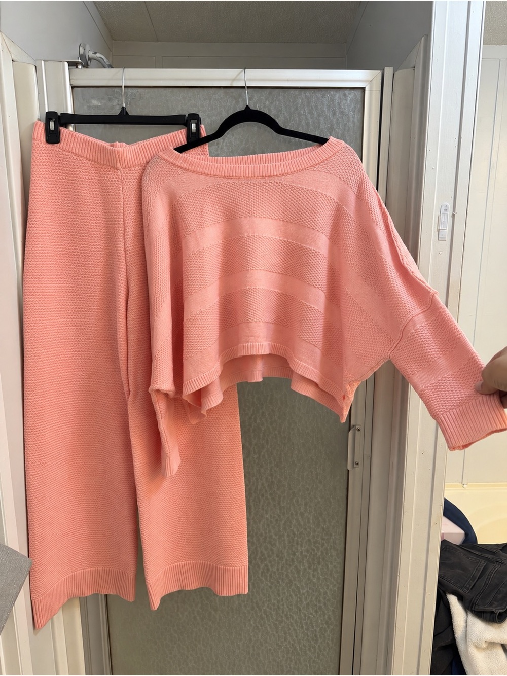 Women's Pink Knit Wide-Leg Pants Set